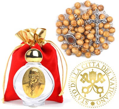 Holy Water Pope Vial & Blessed Holy Soil Wood Rosary Crucifix Jesus God Lot b