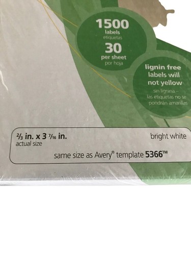 Carpeta de archivos láser/inyección de tinta OfficeMax etiquetas 2/3" X 3 7/16" 1500 etiquetas blanco brillante - Imagen 2 de 5