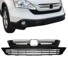 Front Bumper Upper Grille Lower Grill For Honda CRV CR-V 2007-2009 Chrome Black