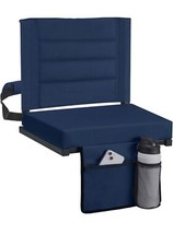 Portable Bleacher Seat Cushion w/ Back Support  Storage Pocket Blue NEW