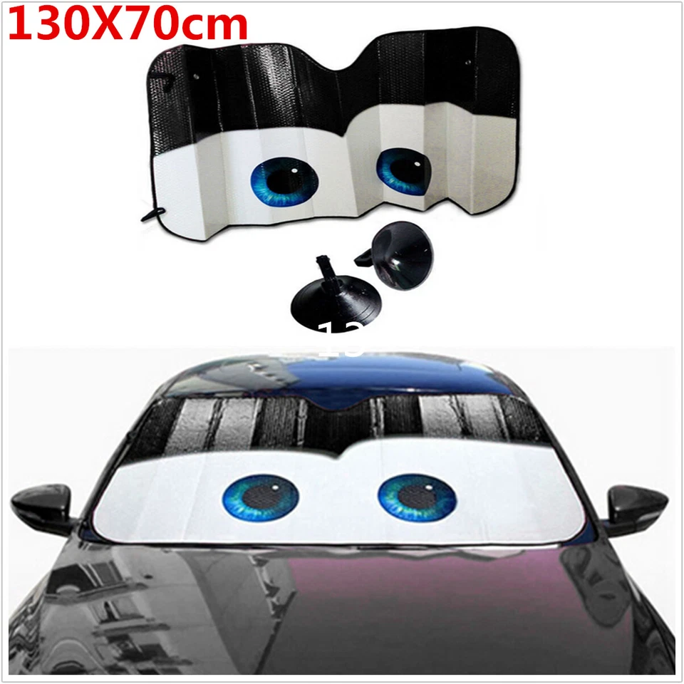 1Pcs Black Cartoon Eyes Foldable Car Front Windshield Cover Sun Shade Protector - Изображение 2 из 4