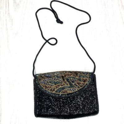 Vintage Talbots Sparkly Black Beaded Mini Crossbody Bag