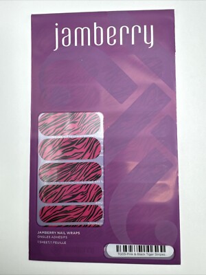 Jamberry Nail Wraps Pink & Black Tiger Stripes Full Sheet (animal Print)