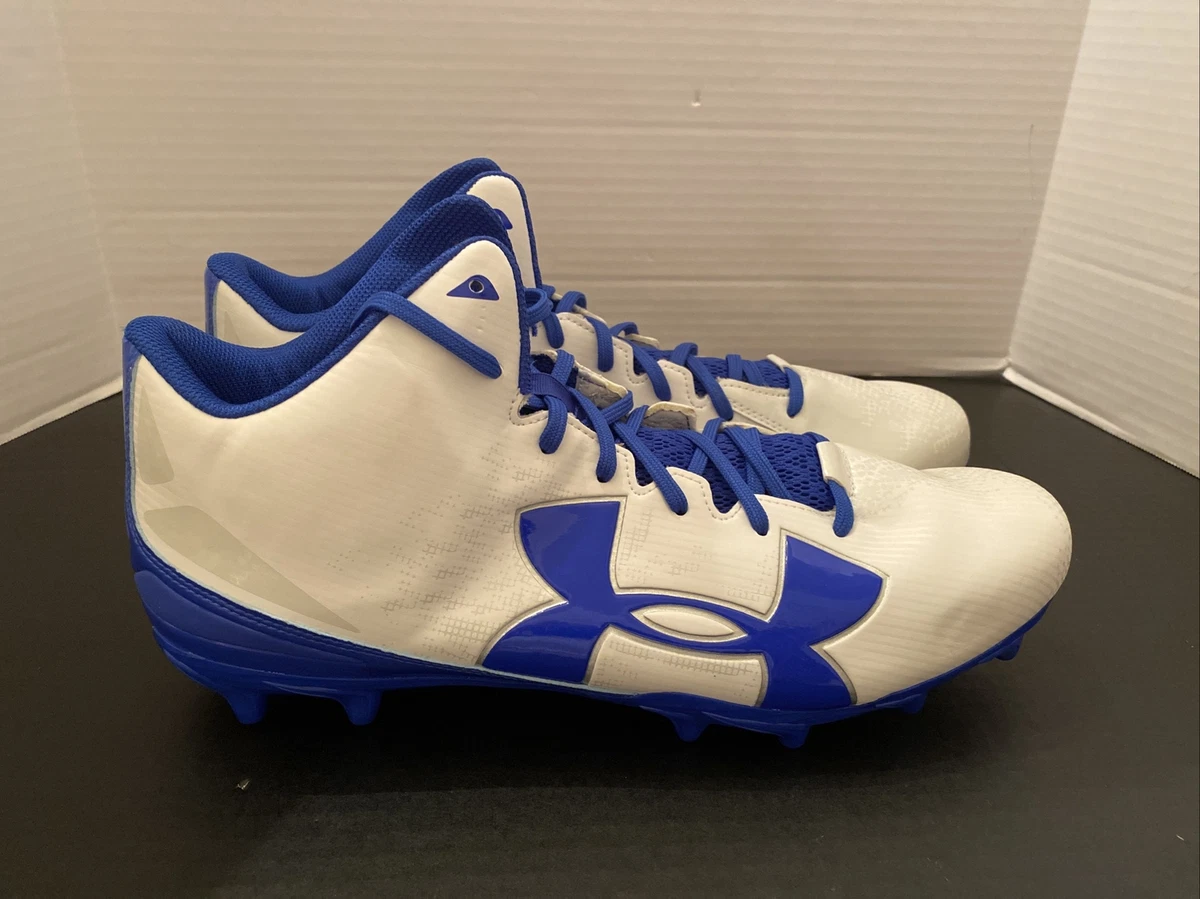 Blue and white under armour football cleats 2025