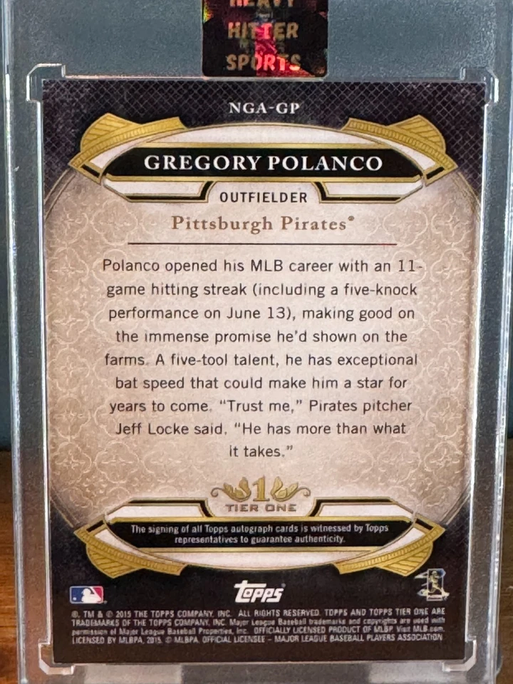 GREGORY POLANCO 2015 Topps Tier One New Guard Auto /10 #NGA-GP Pirates - Image 2 of 2