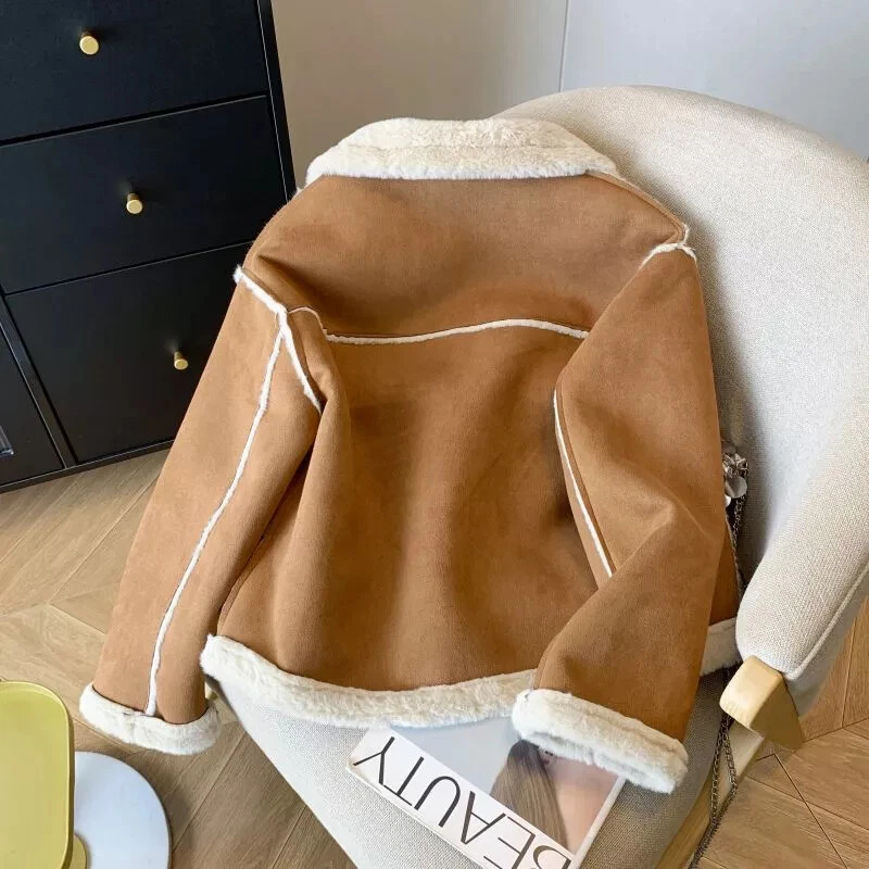 Cappotto Donna Giacca Corta Marrone Pile Simil Montone 29725 - Immagine 3 di 4