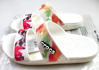 Crocs Classic Sandals Womens Size 10 Tie Dye Graphics White