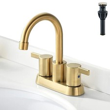 Brushed Gold Bathroom Sink Faucet Dual Handle Swivel Waterfall Mixer Tap w/Drain