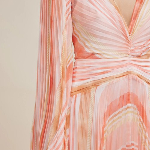 Acler Astone Dress Size AU 10/US 6 BNWT Pink Mix Stripe Long Sleeve Pleated Maxi - Picture 3 of 11