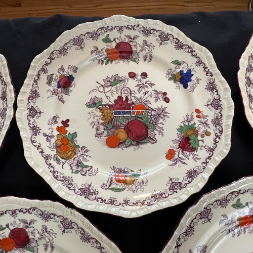 (8) Mason's Ironstone Fruit Basket 9-1/2" Dinner Plates Scalloped Edge - Picture 3 of 19