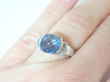 10k Solid White Gold Samuel Aaron THL Topaz Diamond Band Ring Sz 7