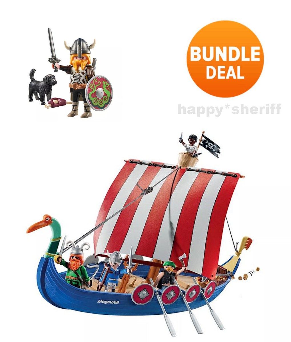 Playmobil Asterix Theme Set 71888 Pirate Ship and Set 71755 Viking