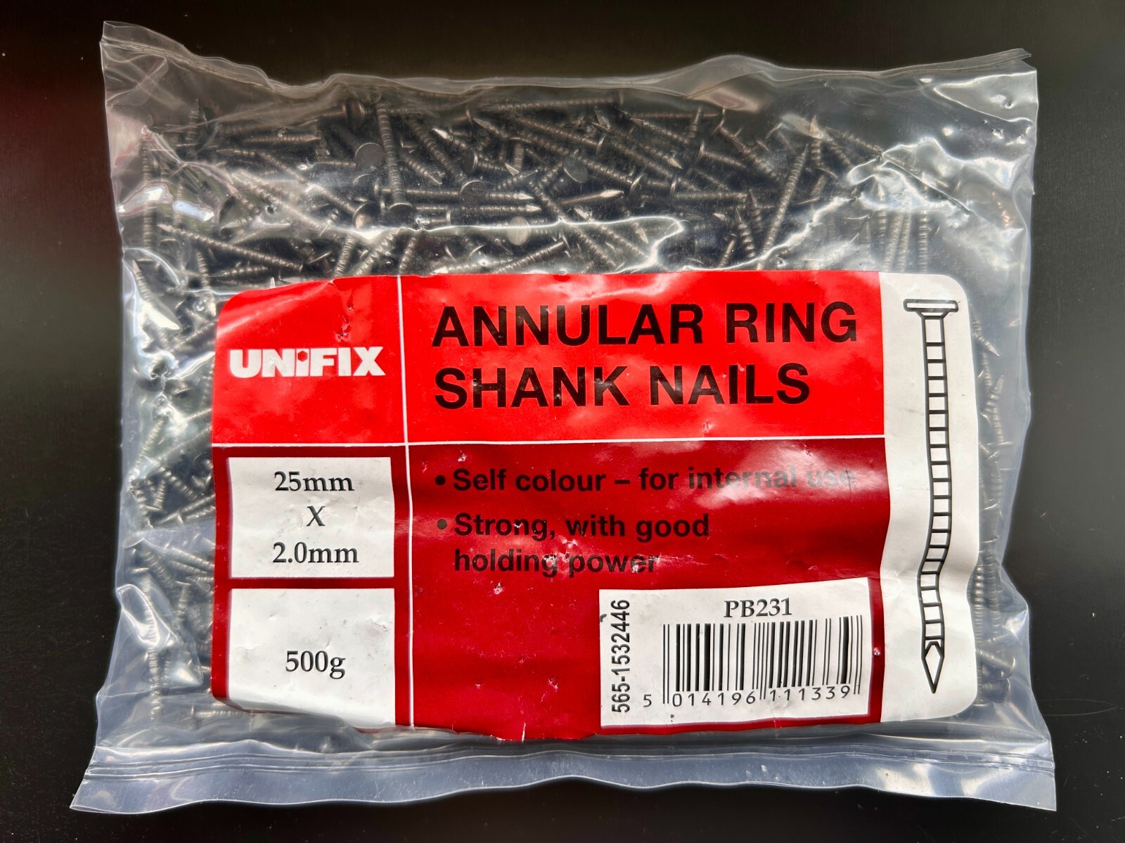 Unifix Annular Ring Shank Nails 25mm x 2.0mm 500g Universal PB231 Strong