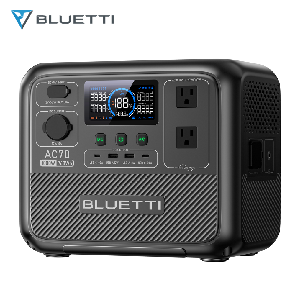 BLUETTI AC70 1000W 768Wh Portable Power Station LiFePO₄ for Camping