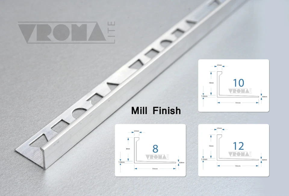 10x VROMA Tile Trim Edge - Straight L-Shape- 2.5M Aluminium Chrome, Brushed, NEW - Image 3 of 4
