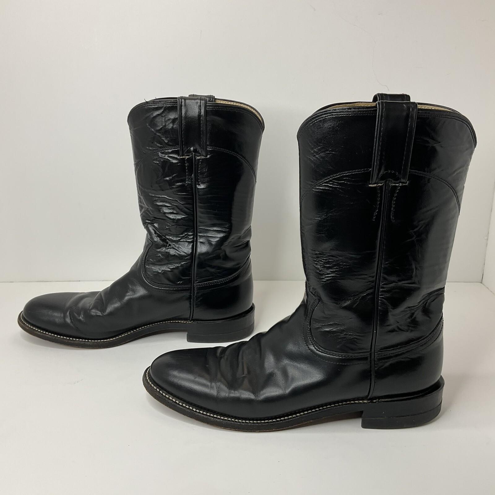 Justin L3703 Black Leather Roper Cowgirl Cowboy Western Boots Women's