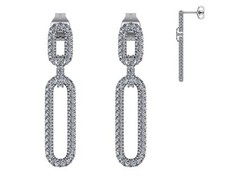 Platinum Plated Sterling Silver Double Oval Dangle Earrings With Cubic Zirconia