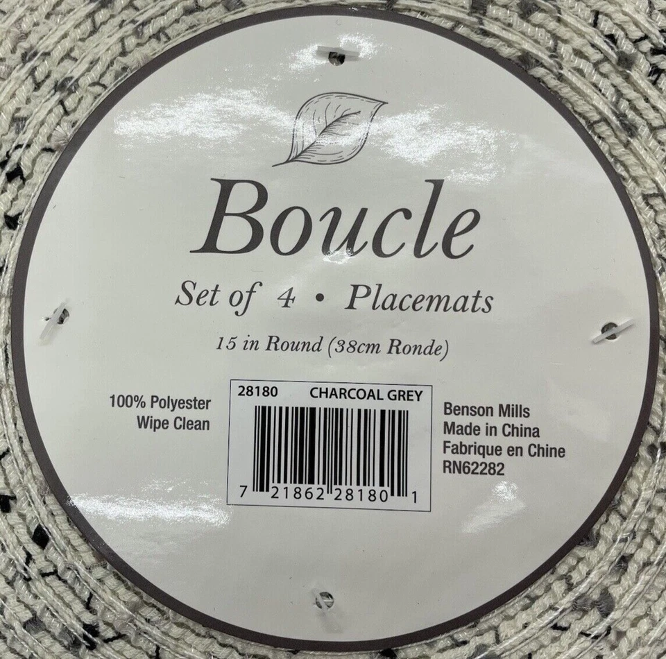 NUEVO 15 pulgadas Colchonetas Redondas Boucle, Juego de 4, Gris Carbón, 100% Poliéster Foto 2 de 4