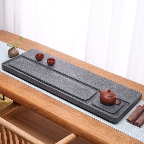 multi size black stone tea tray simple pattern water draining tea boat on sales - Picture 10 of 12