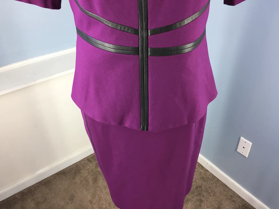 Clásicos Entier M 8 Púrpura Ponte Falda Traje Cuero Borde Carrera Cóctel Usado en Excelente Condición Foto 2 de 4
