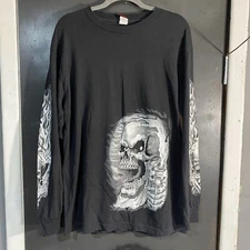 Hot Leathers Skulls Revolver Long Sleeve T-shirt Y2K Mens Size Medium