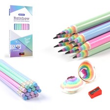 Pre-Sharpened Pencils 2 Cute Number 2 Pencil with Erasers for Kids Eco Rainbo...