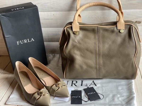 Women Furla Heels Beige Leather 38.5