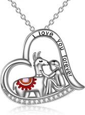 Llama Alpaca Necklace 925 Sterling Silver Forever Love Heart Pendant for Women