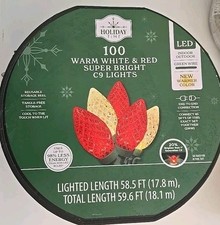 Holiday Time 100 Count Warm White  Red LED Super Bright C9 Christmas Lights