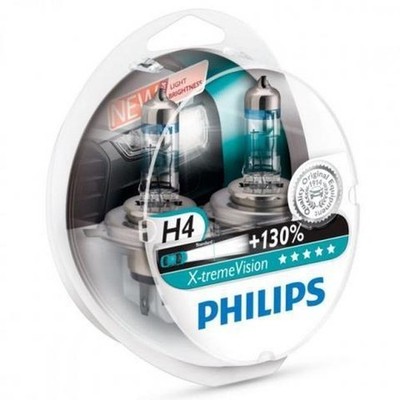 2 Lampen Philips H4 X-TREME VISION + 12V 55W +130% Licht
