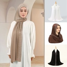 Muslim Headscarf Hot Gold Glass Crystal Beaded Islamic Long Scarf Hijabs Turban