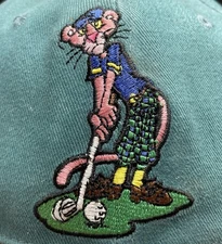Owens Corning Pink Panther Golf Green & Brown Strapback Hat Cap Embroidered Vtg
