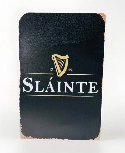 Guinness Slainte Metal Sign Faux Rust Irish Pub Wall Decor Bar Art 12x8 Inch