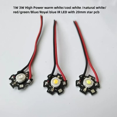 10pcs 1W 3W High Power warm white/cool white IR LED With Cable Wire 20mm pcb