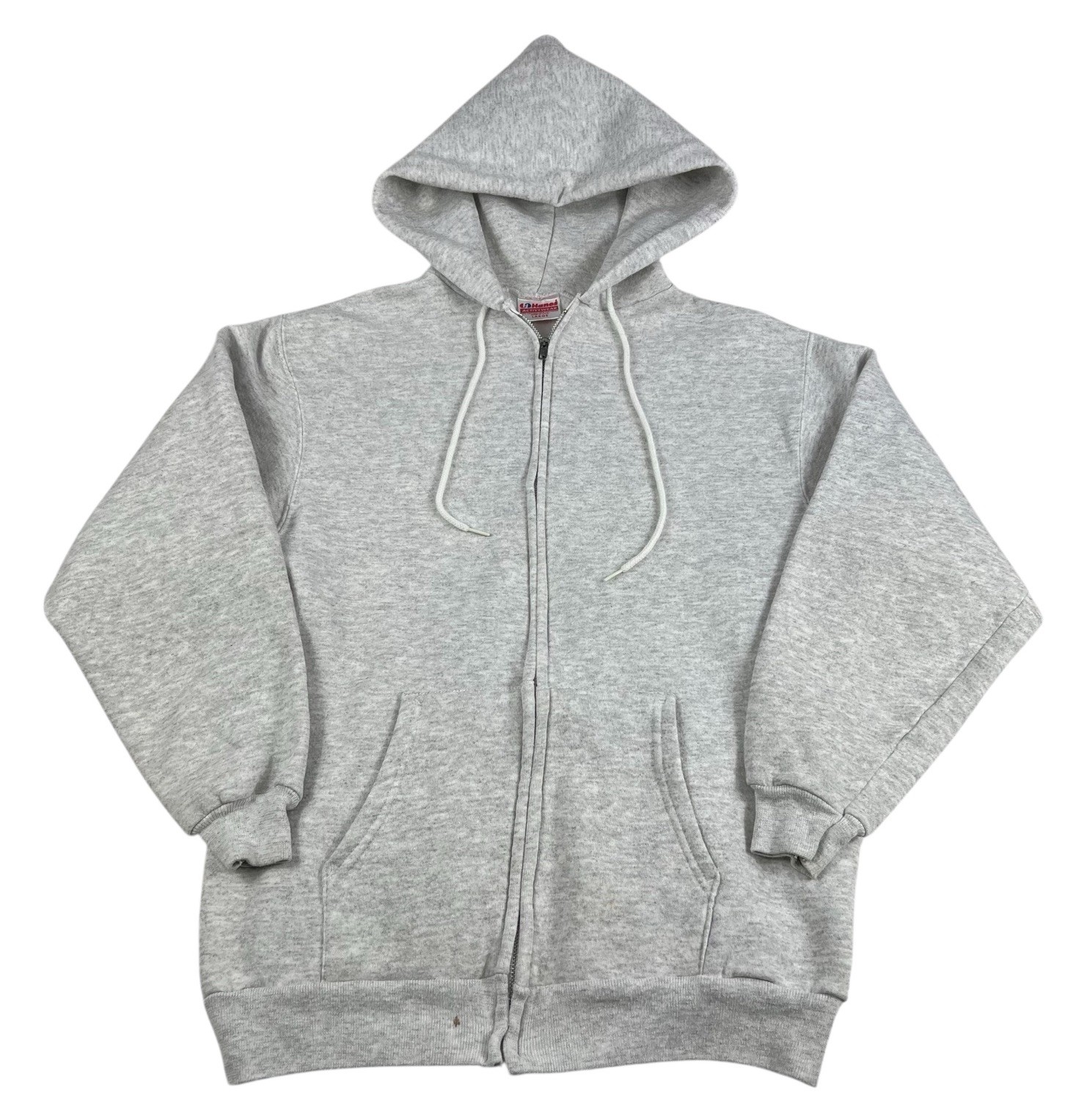 Vintage 80s Hanes Blank Zip Up Gray Hoodie Sweatshirt Mens Size Large USA Made