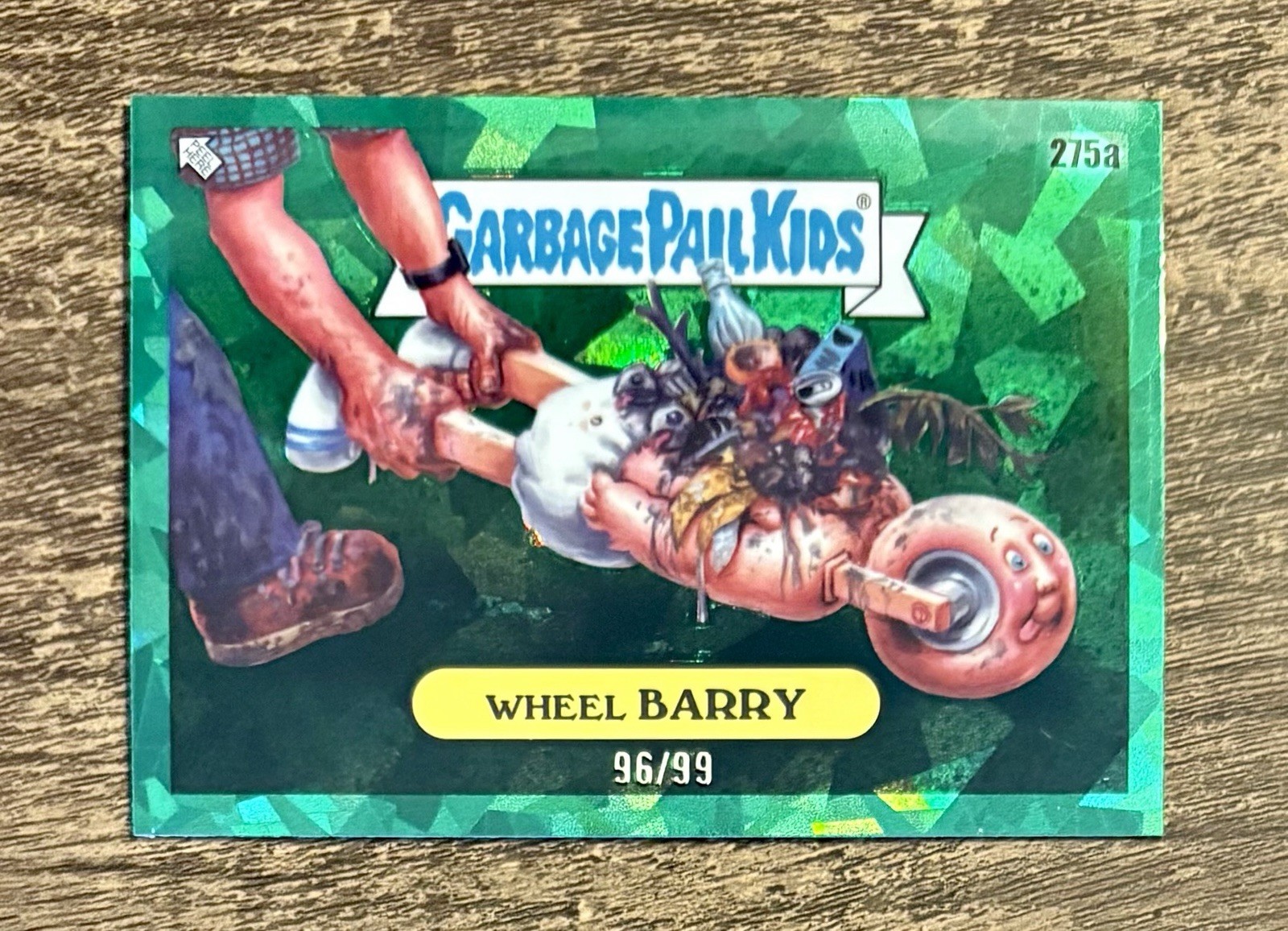 2024 Topps Garbage Pail Kids Chrome Green Sapphire #275a Wheel Barry front