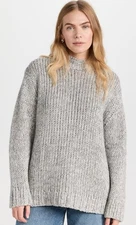 Jenni Kayne Moritz Mock Neck Chunky Knit Fisherman’s Sweater Grey size Large