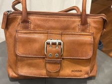 Fossil Tan Cognac Pebbled Leather Organizer Crossbody Bag Buckle Flap  Zip Buil