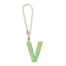 Letter Bag Charm Bling Glitter Letter Charm Initial, Green, V Shape