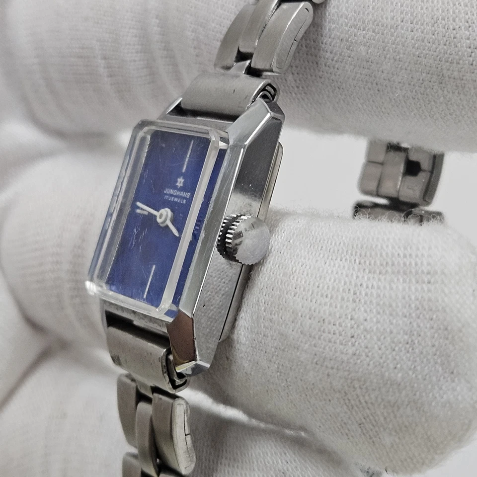 De colección Junghans 17 Joyas Mecánico Cuerda Raro Alemania Esfera Azul Tono Plateado  Foto 3 de 4