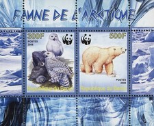 Benin Antarctic Fauna Owl Polar Bear Snow Ice WWF Souvenir Sheet of 2 St