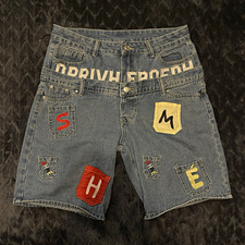 Mens Blue Medium Wash Denim Bermuda Jorts 5-P...