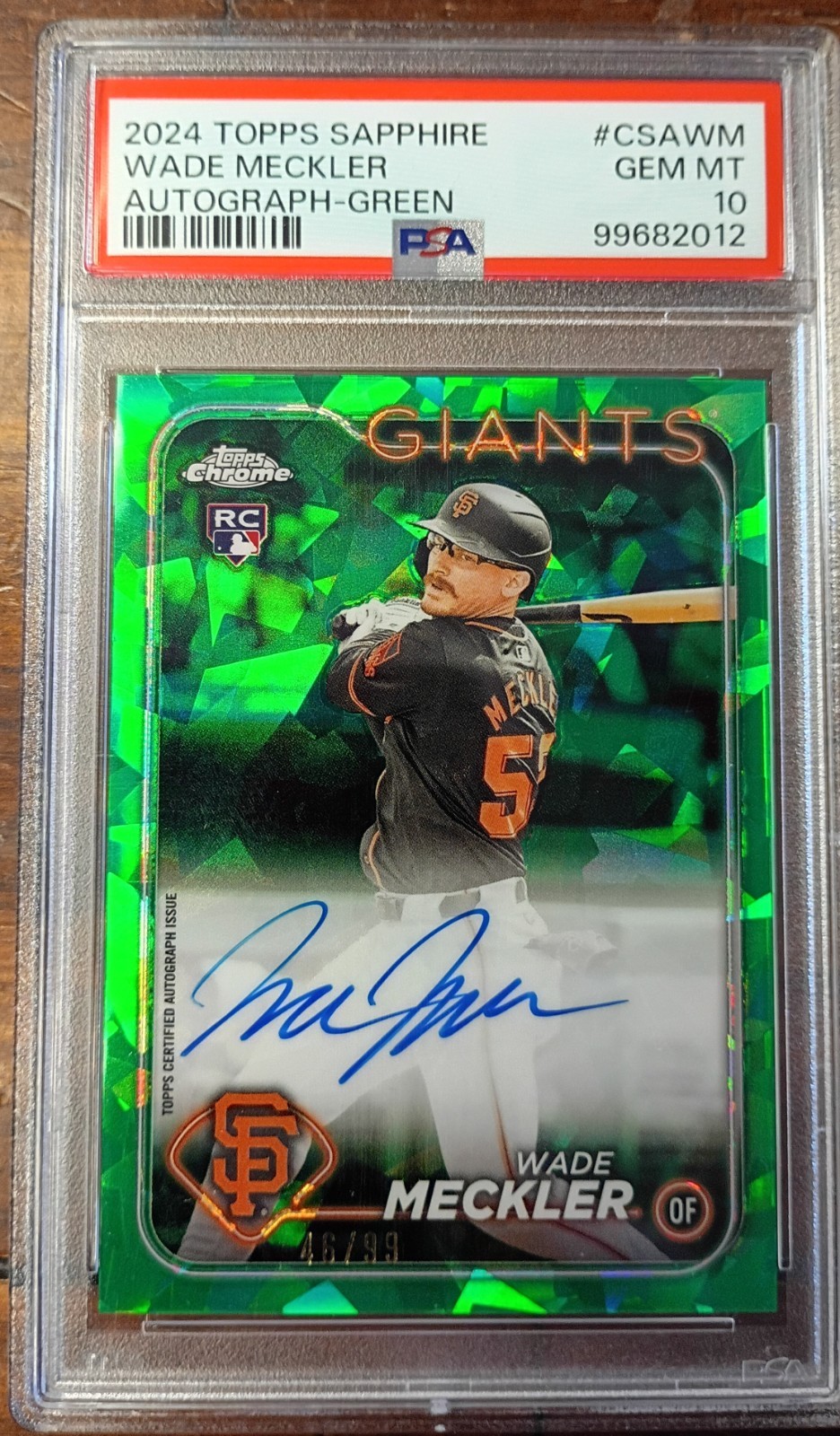 2024 Topps Chrome Sapphire Wade Meckler Green Rookie Auto */99 PSA 10