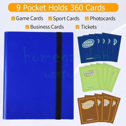 Trading Card Binder - 9 Pocket 360 Cards holder | Sports | TCG | Elastic | Blue