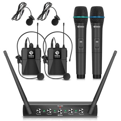 D Debra Audio AU400 Pro UHF 4 Channel Wireless Microphone System with Cordless H