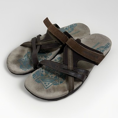 Merrell | Women's Dark Earth Brown Leather Terran Lattice Sandals, Size 8