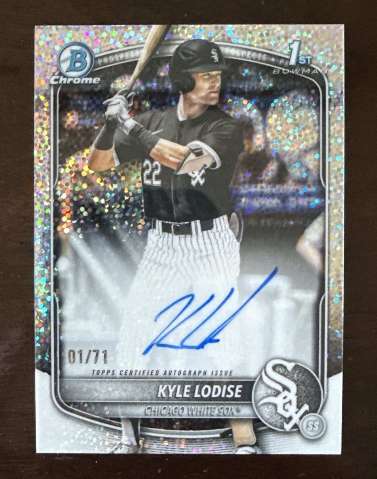 Kyle Lodise 2025 Bowman Chrome Draft Speckle Refractor Auto #1/71 First Print!!