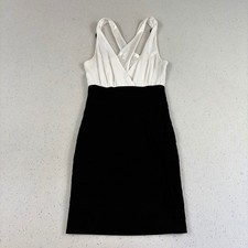 GUESS Women's Bodycon Dress Small Black White Bandage Sleeveless Mini Satin
