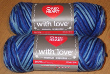 Lot of 2 Skeins, Red Heart With Love Yarn, 5 oz, 230 yds, Deep Blues