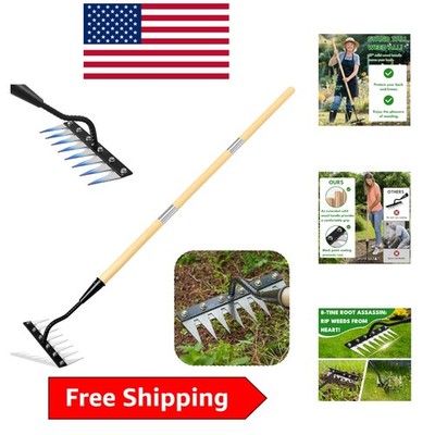 Heavy-Duty Upgraded Iron Weeding Rake 57-Inch Long Handle for Efficient Weeding